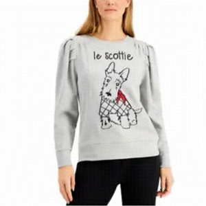 NWT Puff Sleeve Le Scottie Dog Charter Club Heather Grey Sweatshirt Petite Small